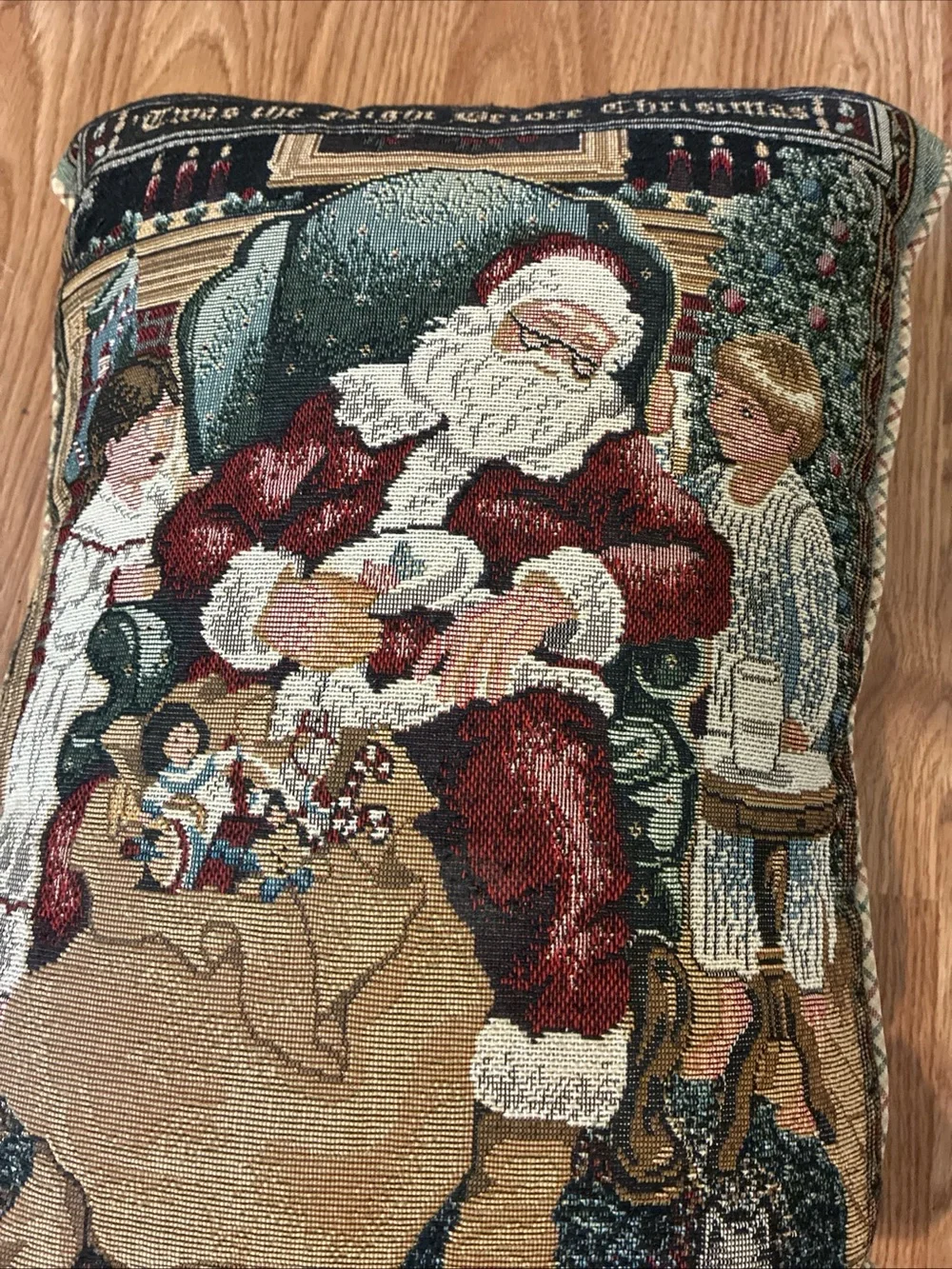 Holiday Santa Tapestry Throw Pillow - Quilted Festive Cushion